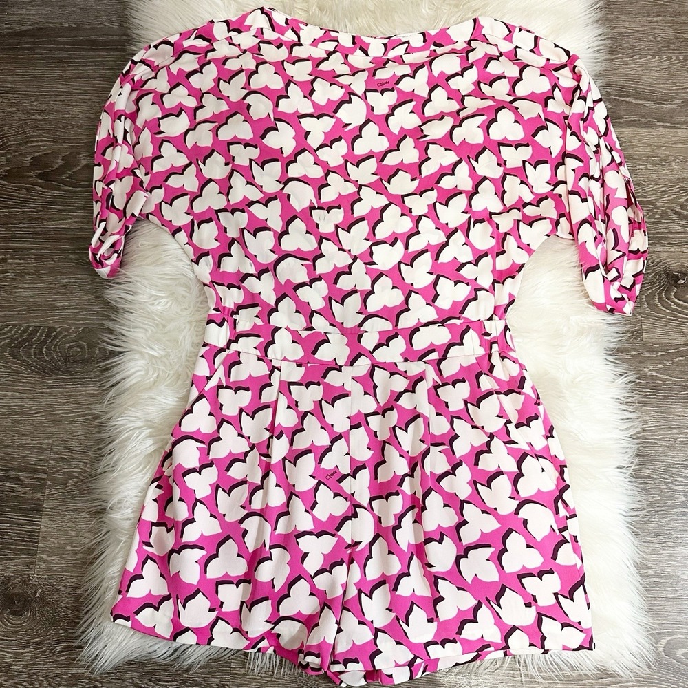 DVF Diane Von Furstenberg Womens Soleil Silk Romper Size 8 Pink Floral Shadow